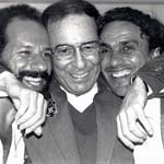 Joao Bosco, Joao Gilberto et Caetano Veloso. Festival de jazz de Vienne, 1989. Photo : Pascal Kober